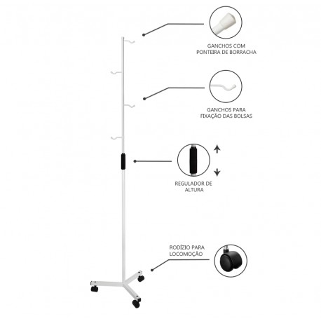 Suporte para Soro com Regulagem de Altura - (c/ rodizio)